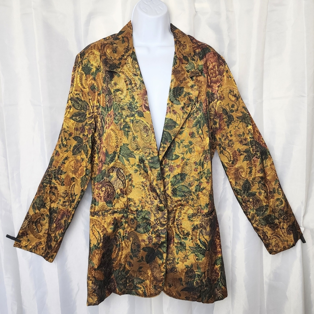 VTG 90s Baroque Gold Tapestry Blazer Michael & Company Jacket Sz M Dark Academia